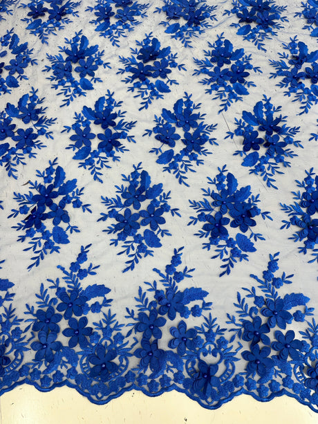 3D Floral Mesh Lace Royal Blue
