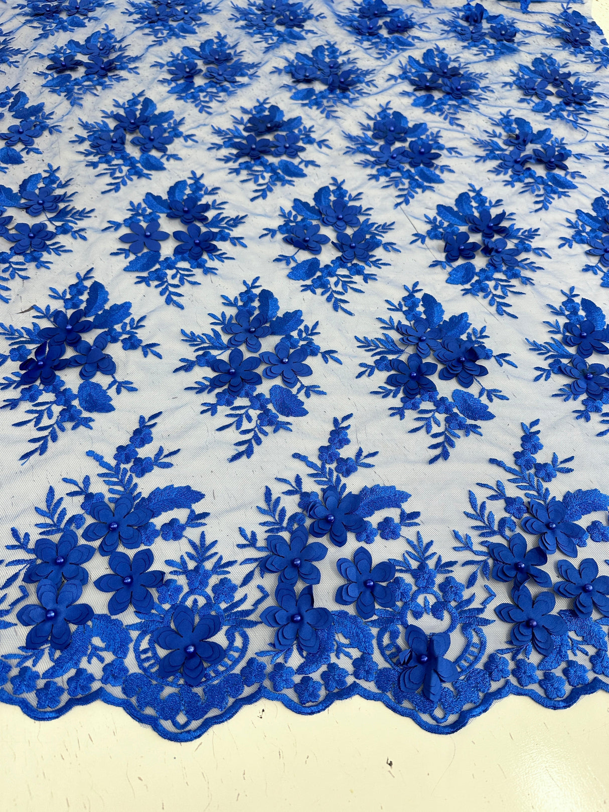 3D Floral Mesh Lace Royal Blue