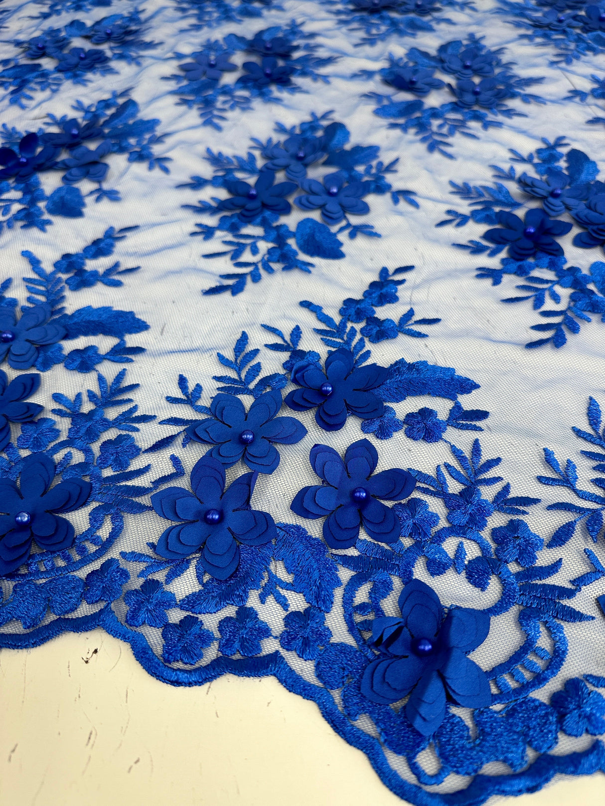 3D Floral Mesh Lace Royal Blue