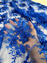 3D Floral Mesh Lace Royal Blue