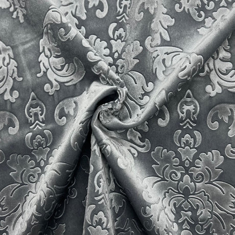 Damask Embossed Velvet Fabric - Damask Pattern, 55" Width, 100% Polyester (1 Yard)