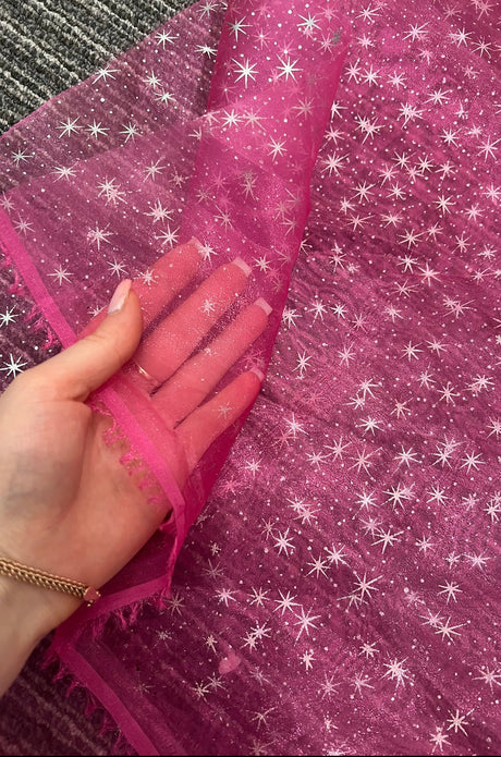 Sheer Shooting Star Organza Hot Pink