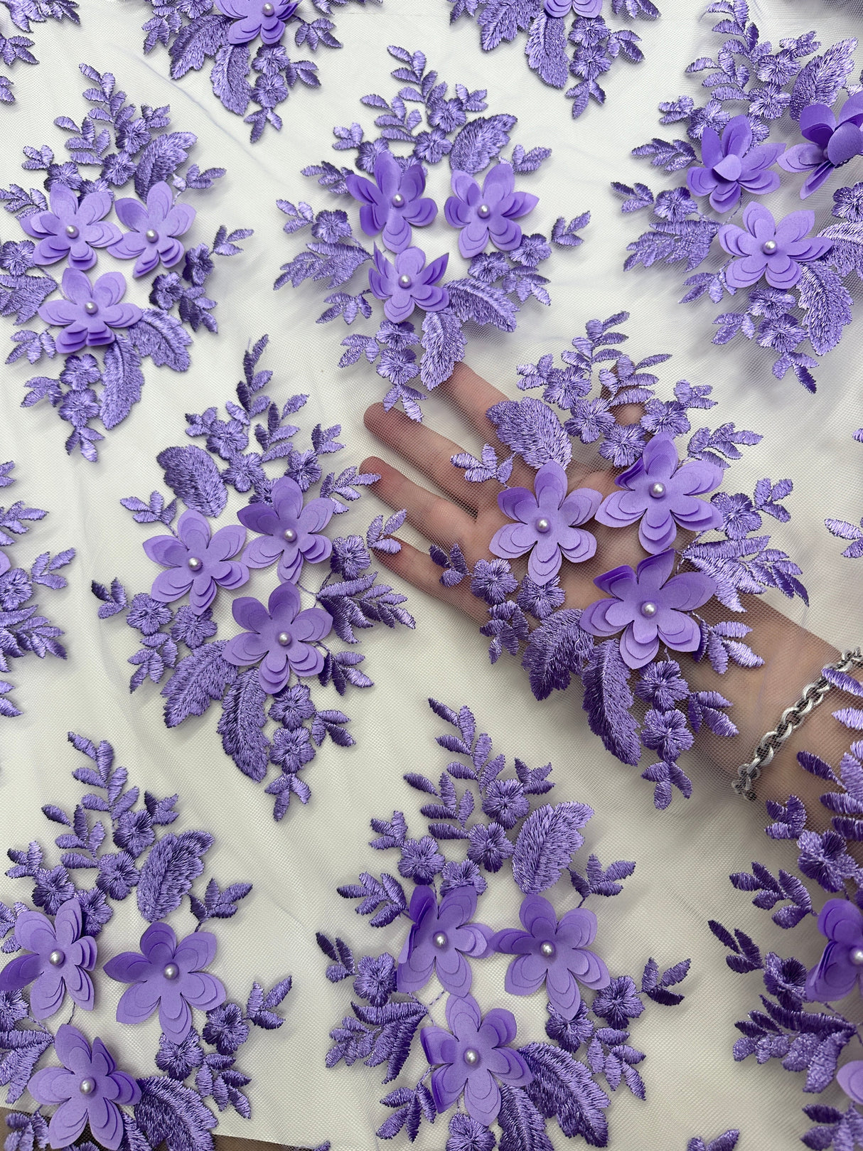 3D Flower Scalloped Mesh Lace Lavender