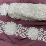 1 Yard Beaded 3D Floral Lace Trimming Embroidered on 100% Polyester Net Mesh 3.5" Wide