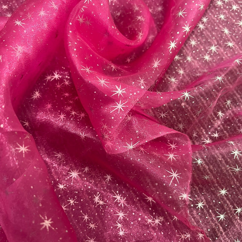 Sheer Shooting Star Organza Hot Pink