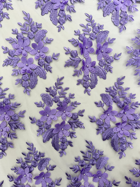 3D Flower Scalloped Mesh Lace Lavender
