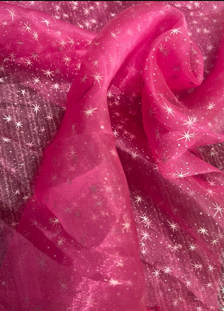 Sheer Shooting Star Organza Hot Pink
