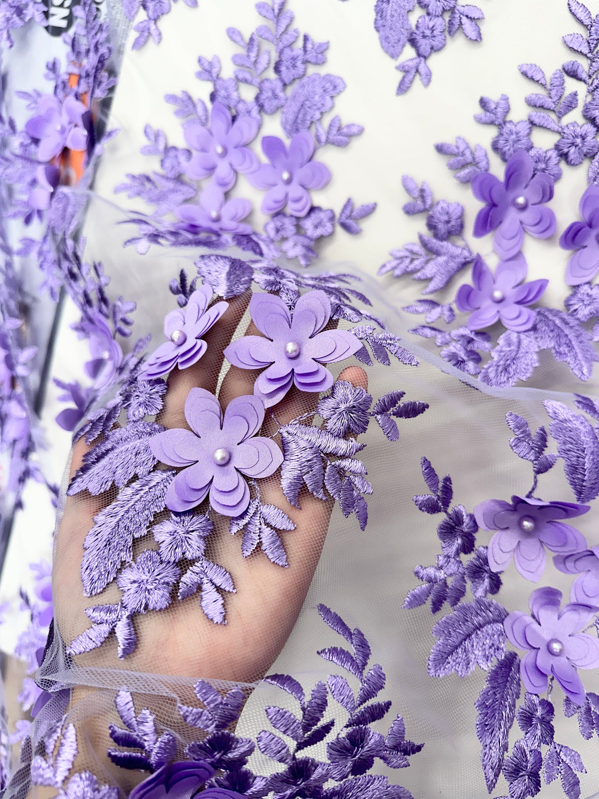 3D Flower Scalloped Mesh Lace Lavender