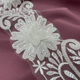 Beaded 3D Floral Lace Trimming Polyester Fabric - White, 3.5" Width (1 Yard)