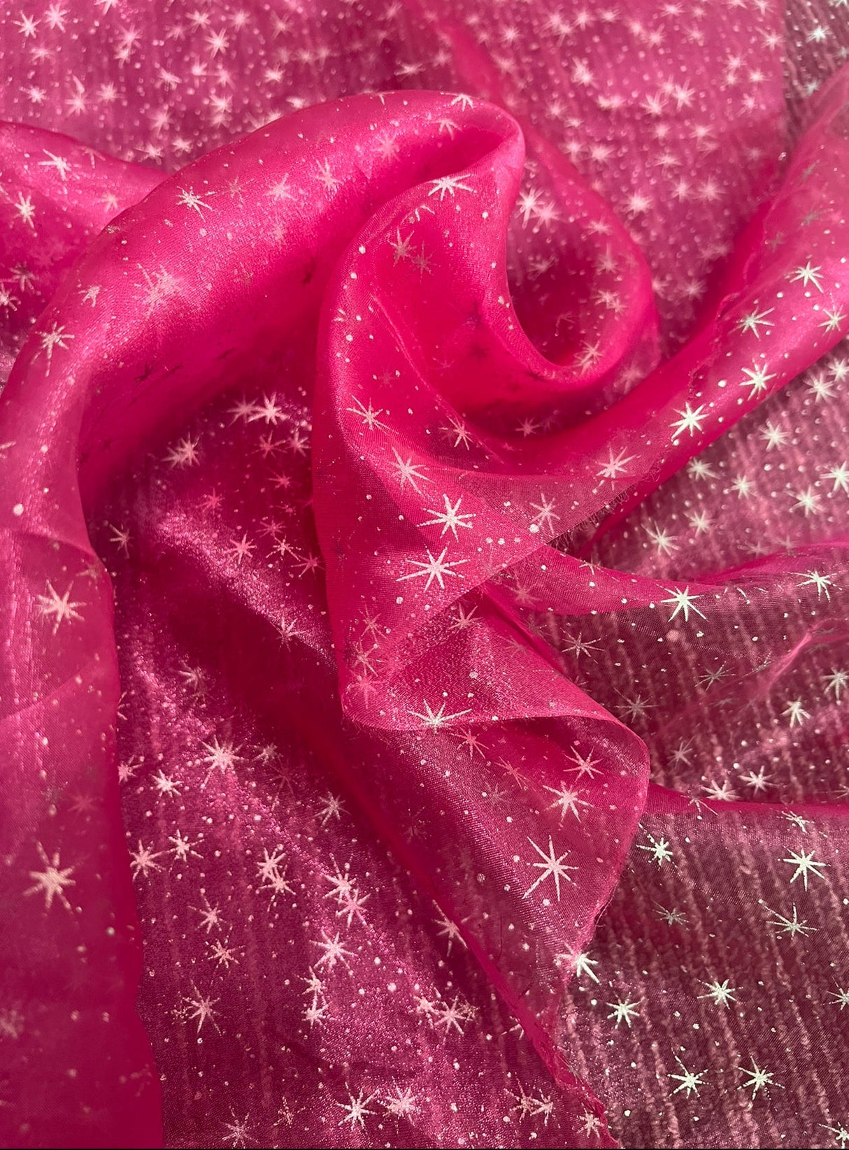 Sheer Shooting Star Organza Hot Pink