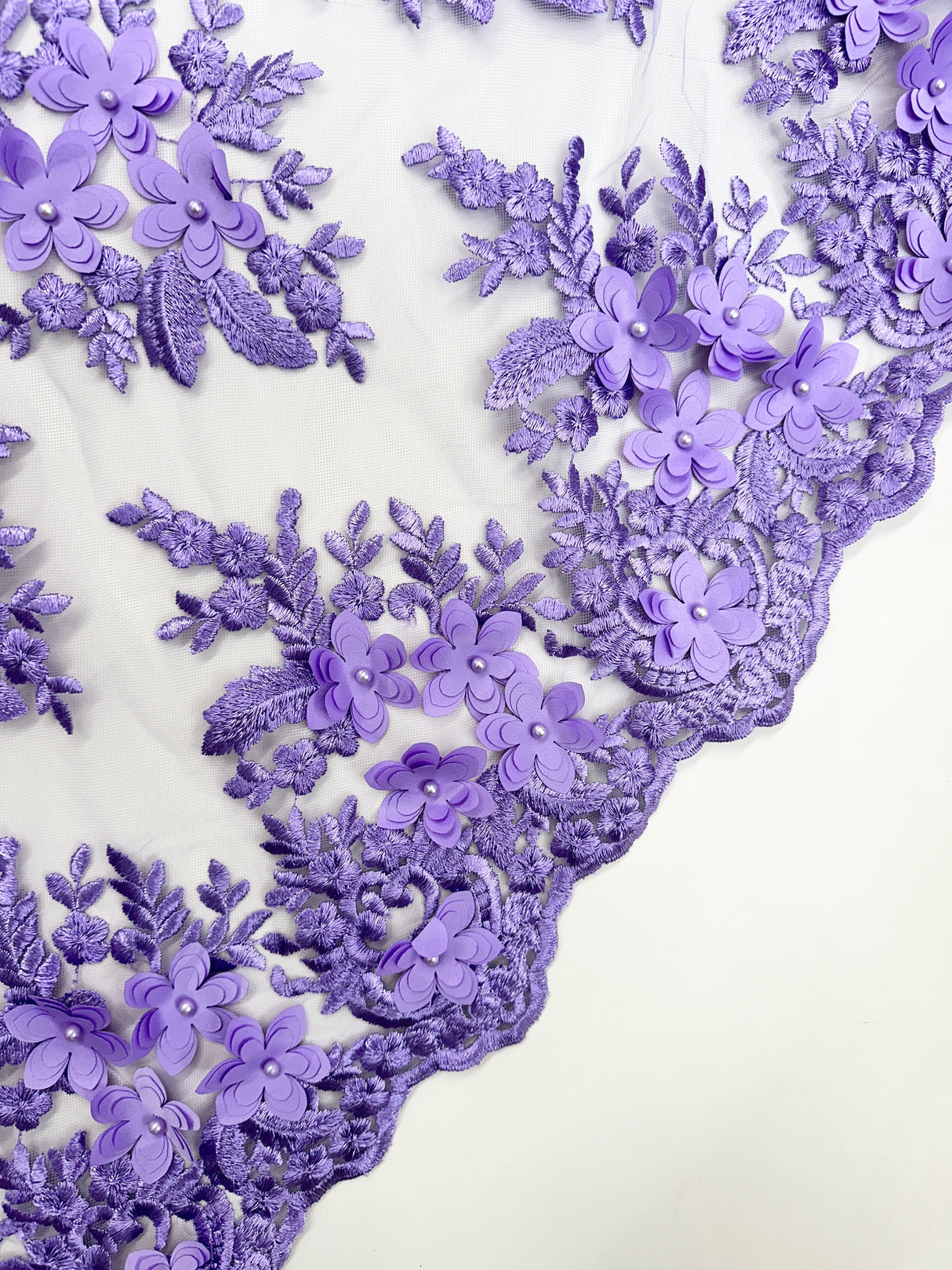 3D Flower Scalloped Mesh Lace Lavender