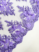 3D Flower Scalloped Mesh Lace Lavender