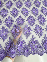 3D Flower Scalloped Mesh Lace Lavender