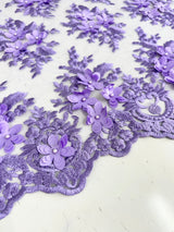 3D Flower Scalloped Mesh Lace Lavender