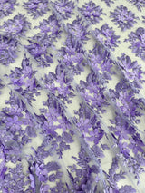 3D Flower Scalloped Mesh Lace Lavender