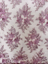 3D Flower Scalloped Mesh Lace Blush