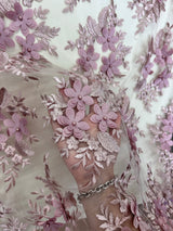 3D Flower Scalloped Mesh Lace Blush