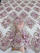 3D Flower Scalloped Mesh Lace Blush