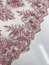 3D Flower Scalloped Mesh Lace Blush