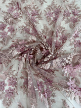 3D Flower Scalloped Mesh Lace Blush