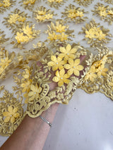 3D Flower Scalloped Mesh Lace Gold