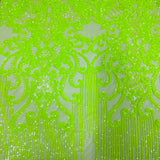 Alta Striped Damask Stretch Sequins Nylon Spandex Mesh Fabric - Pearl Blue Iridescent, Striped Damask, 60" Width (1 Yard)