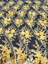 3D Flower Scalloped Mesh Lace Gold