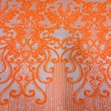 Alta Striped Damask Stretch Sequins Nylon Spandex Mesh Fabric - Pearl Blue Iridescent, Striped Damask, 60" Width (1 Yard)