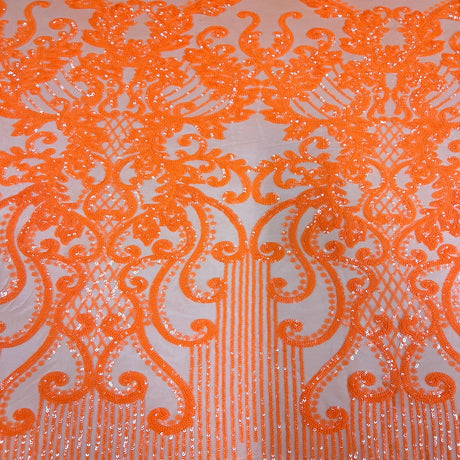 Alta Striped Damask Stretch Sequins Nylon Spandex Mesh Fabric - Pearl Blue Iridescent, Striped Damask, 60" Width (1 Yard)