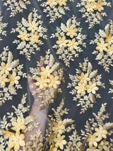 3D Flower Scalloped Mesh Lace Gold