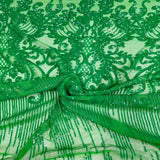 Alta Striped Damask Stretch Sequins Nylon Spandex Mesh Fabric - Pearl Blue Iridescent, Striped Damask, 60" Width (1 Yard)