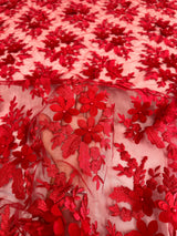 3D Floral Scalloped Mesh Lace Red
