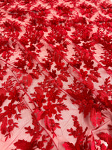 3D Floral Scalloped Mesh Lace Red