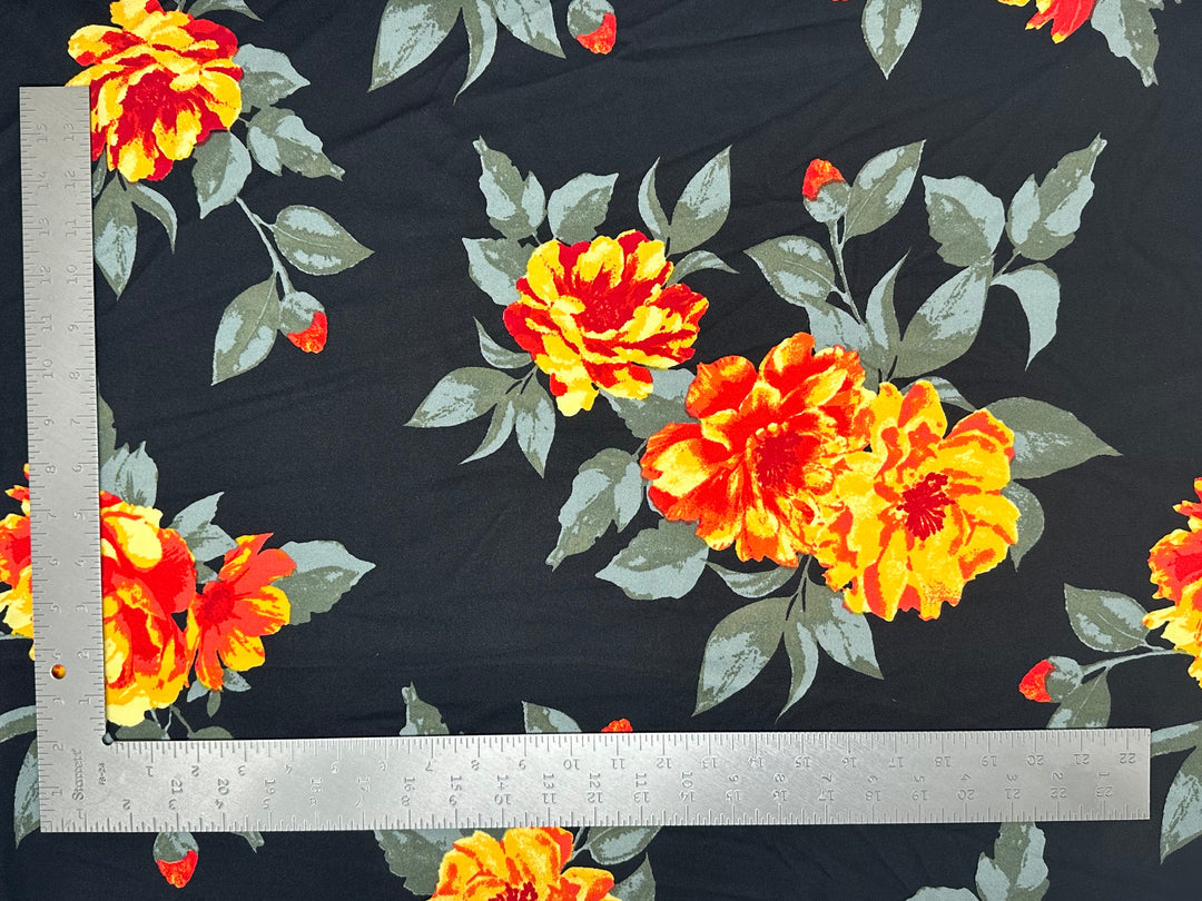 1 Yard Techno Crepe Knit Floral Pattern Fabric Soft Stretchy Polyester 60 Inch Width