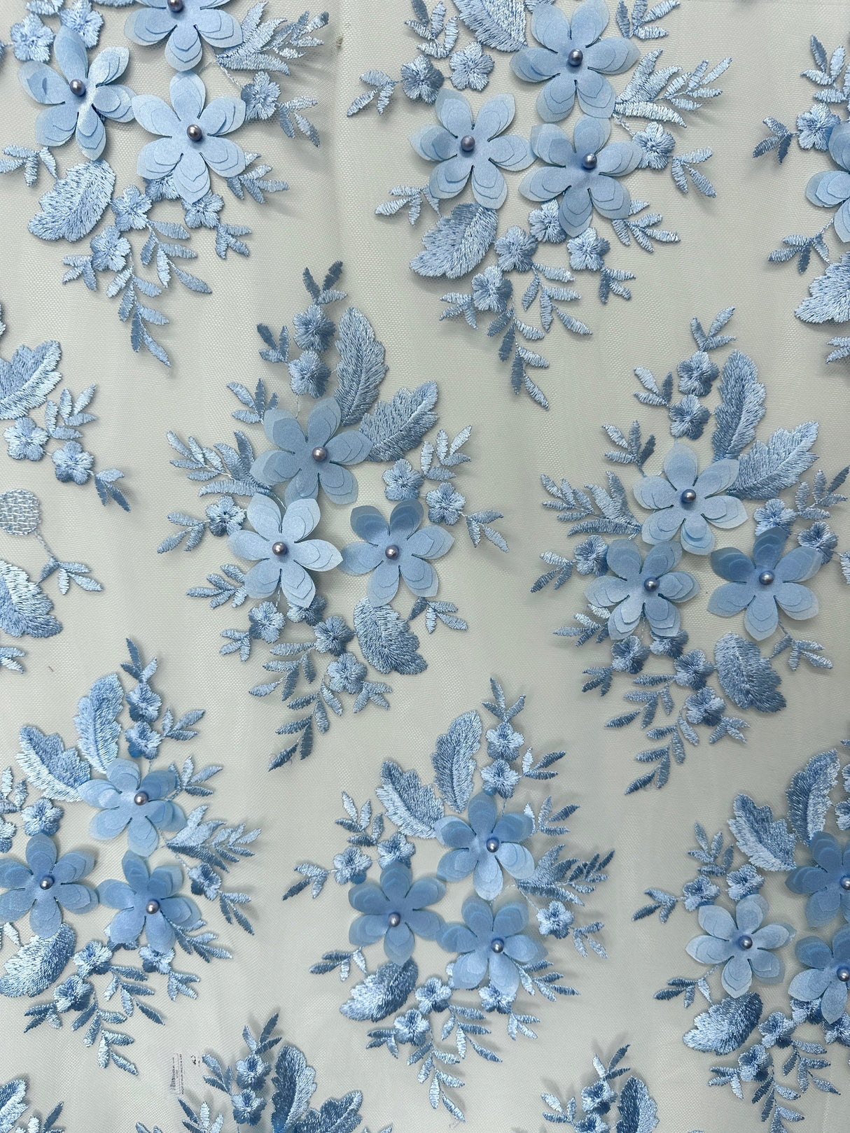 3D Flower Scalloped Mesh Lace Baby Blue