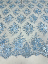 3D Flower Scalloped Mesh Lace Baby Blue