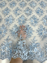 3D Flower Scalloped Mesh Lace Baby Blue
