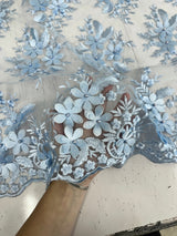 3D Flower Scalloped Mesh Lace Baby Blue