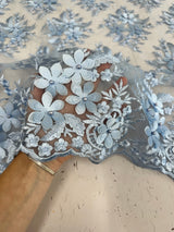 3D Flower Scalloped Mesh Lace Baby Blue