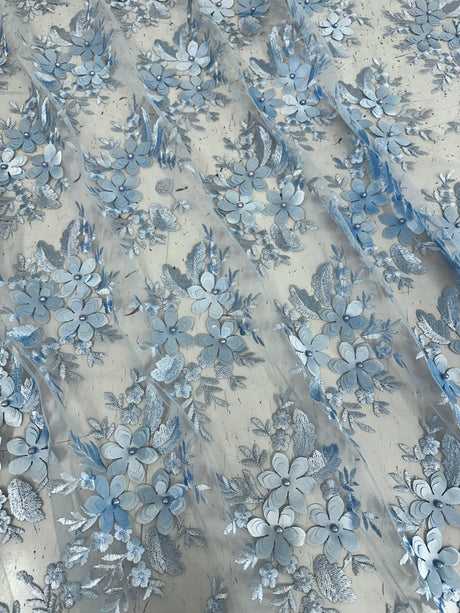 3D Flower Scalloped Mesh Lace Baby Blue