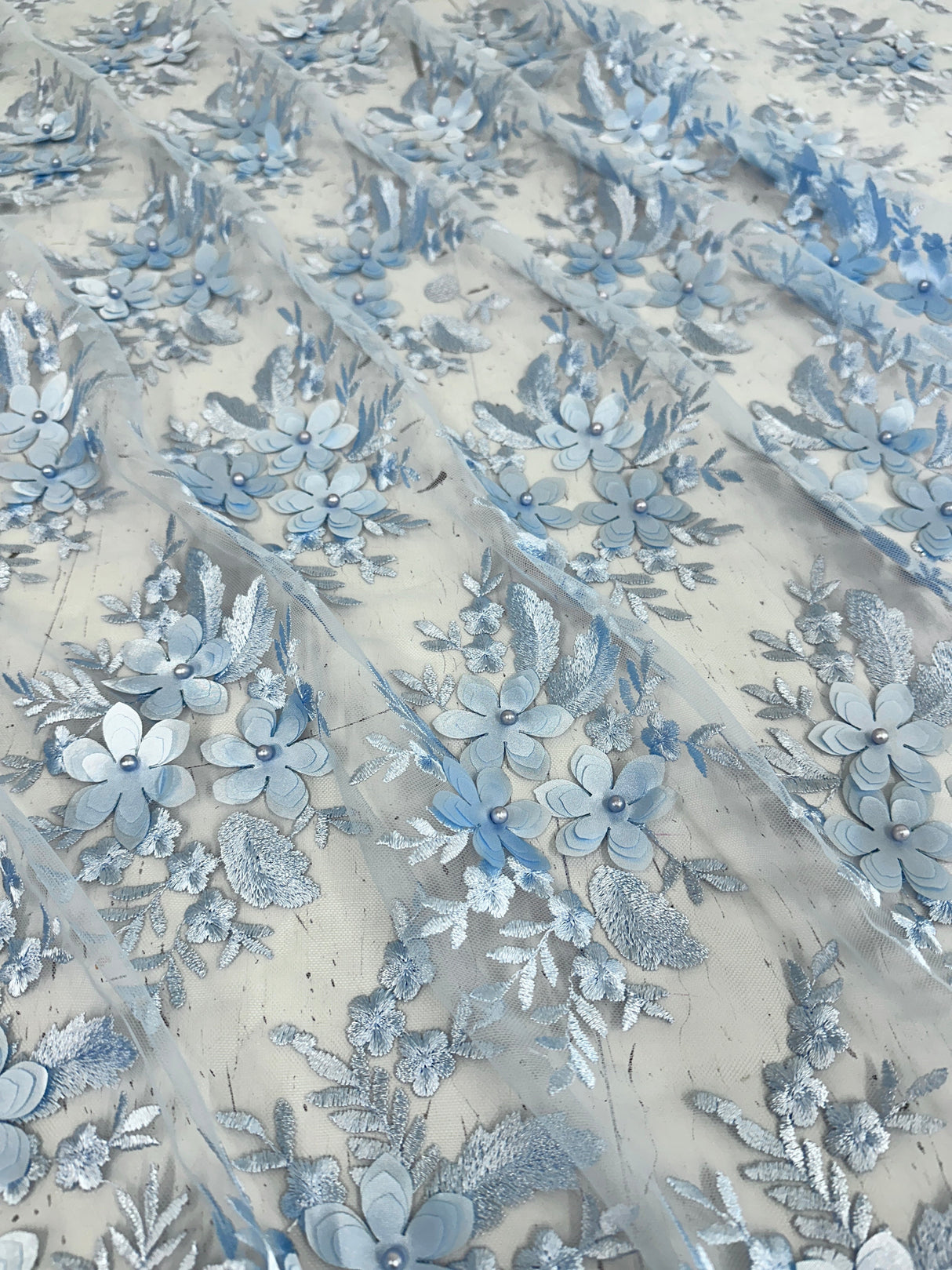 3D Flower Scalloped Mesh Lace Baby Blue