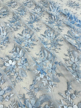 3D Flower Scalloped Mesh Lace Baby Blue