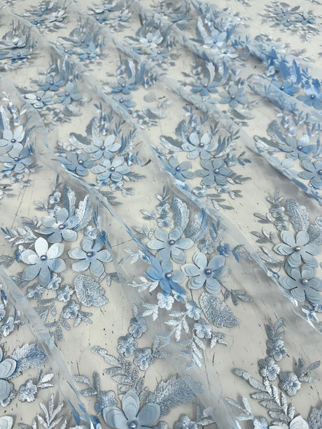 3D Flower Scalloped Mesh Lace Baby Blue