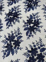 3D Flower Scalloped Mesh Lace Navy