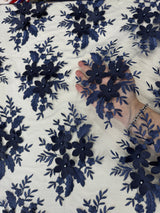 3D Flower Scalloped Mesh Lace Navy