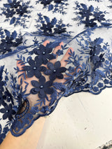 3D Flower Scalloped Mesh Lace Navy