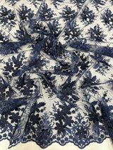3D Flower Scalloped Mesh Lace Navy