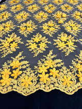 Yellow 3D Floral Scalloped Mesh Lace
