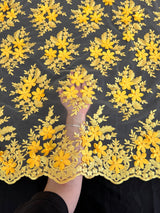 Yellow 3D Floral Scalloped Mesh Lace