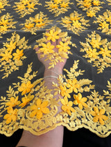 Yellow 3D Floral Scalloped Mesh Lace